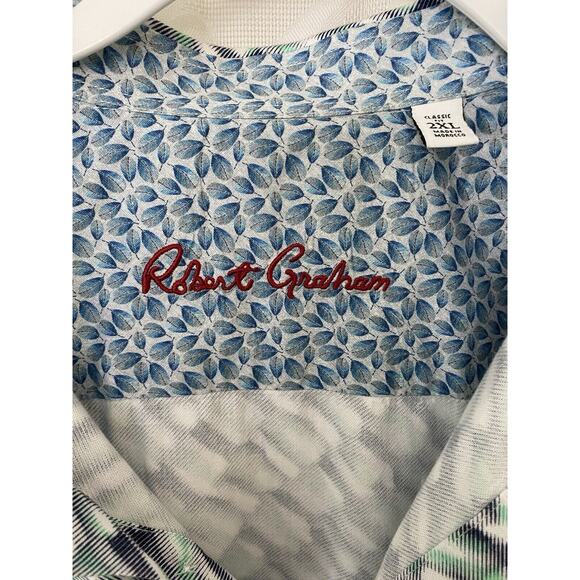 Robert Graham Shirt Button Down Short Sleeve Green Blue Cotton 2XL - Picture 7 of 7